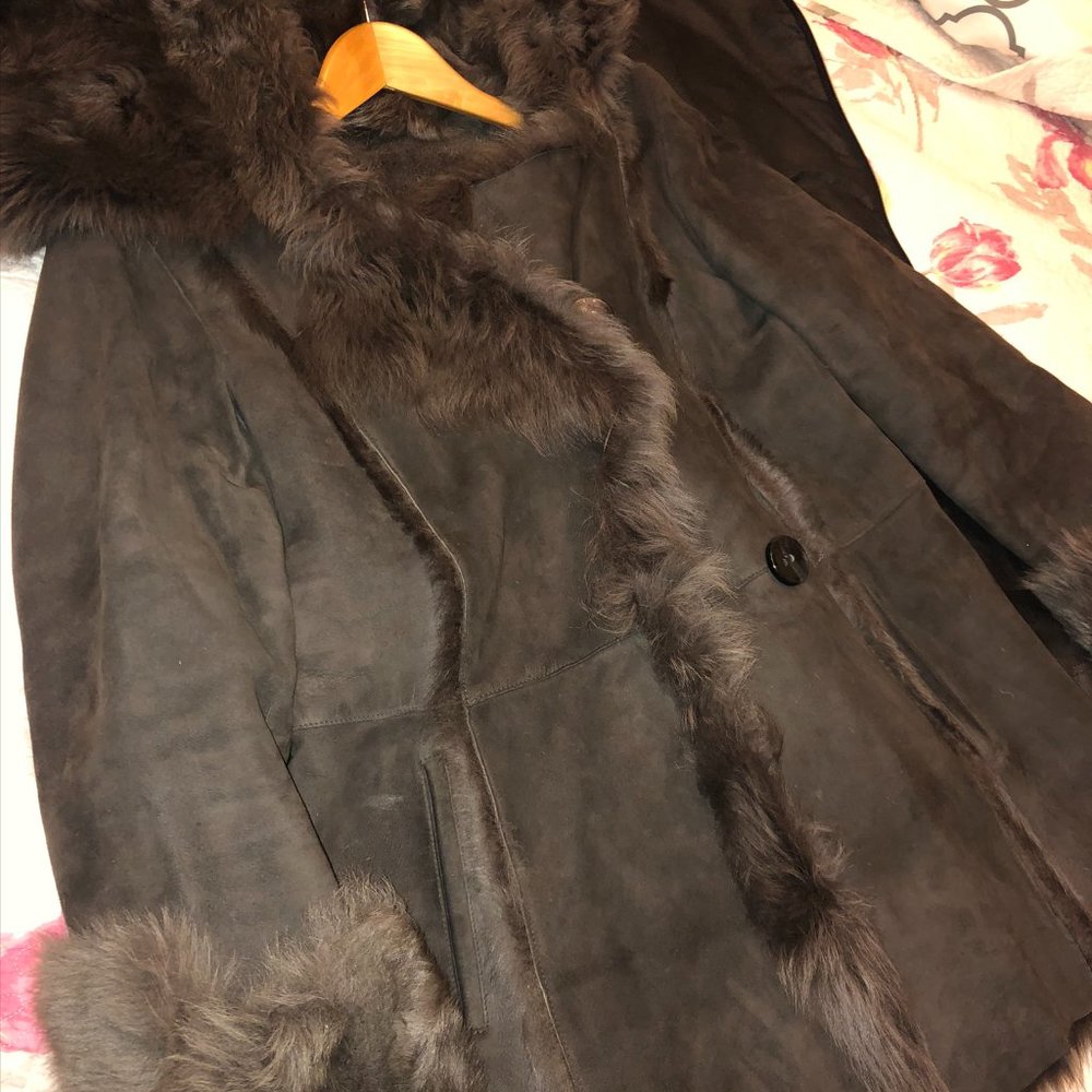 VIAVENETO - GRAY SHEARLING FUR COAT (SIZE M)